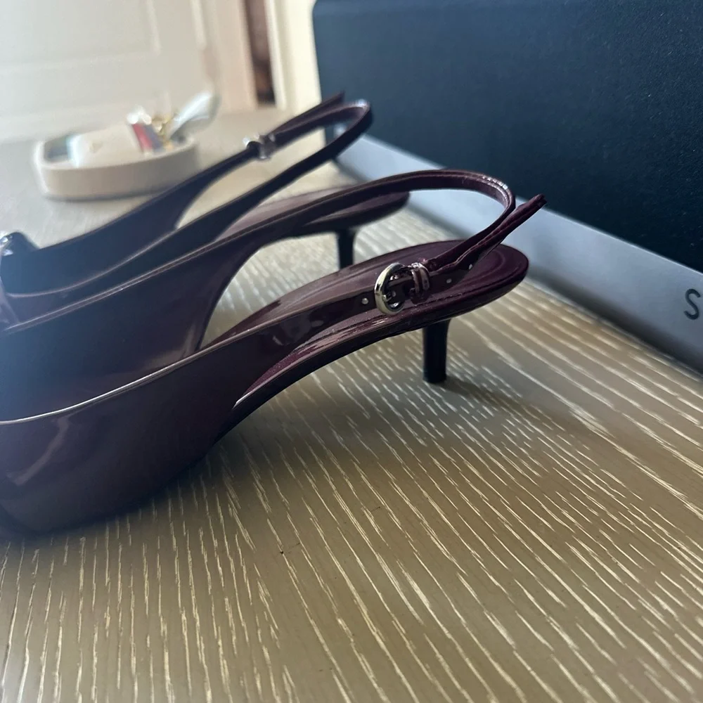 Zara Burgundy Patent Pointed Slingback Heels - Picture 4 of 6